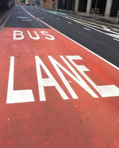 Red Bus lane section painted red