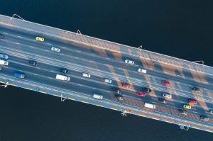 Aerial view of a bridge with cars