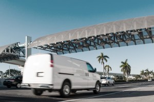 White van going under a toll gantry in Florida