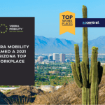 Verra Mobility Named a 2021 Arizona top workplace with Phoenix cityscape, mountains and cactus