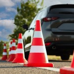 Orange safety cones on roadway