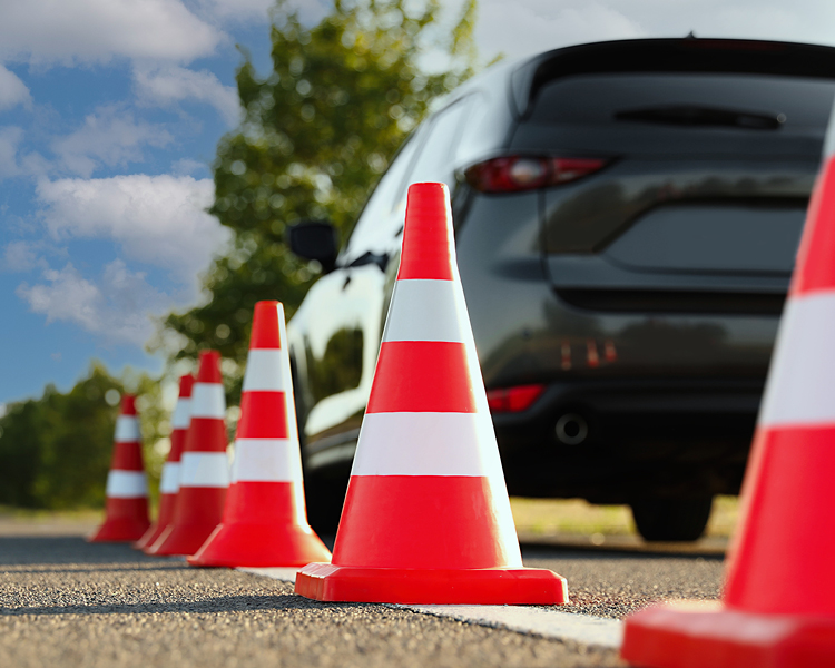 Orange safety cones on roadway