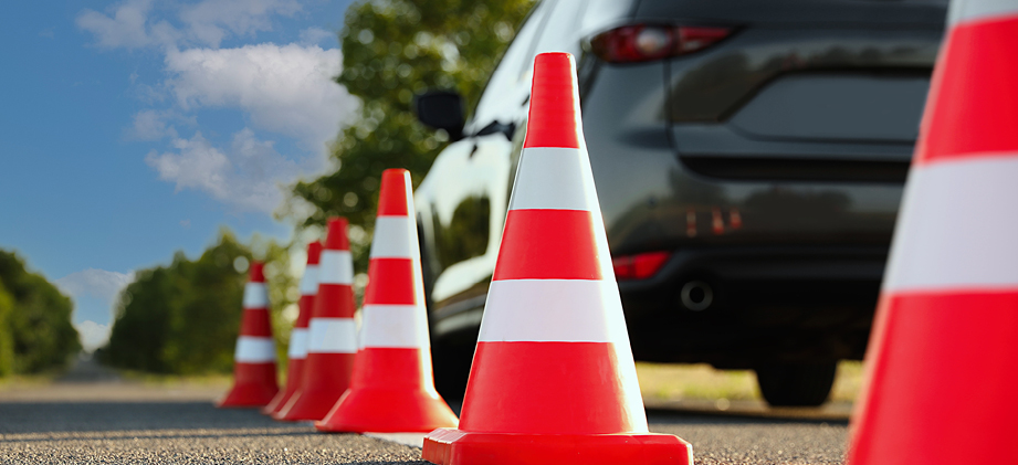 Orange safety cones on roadway