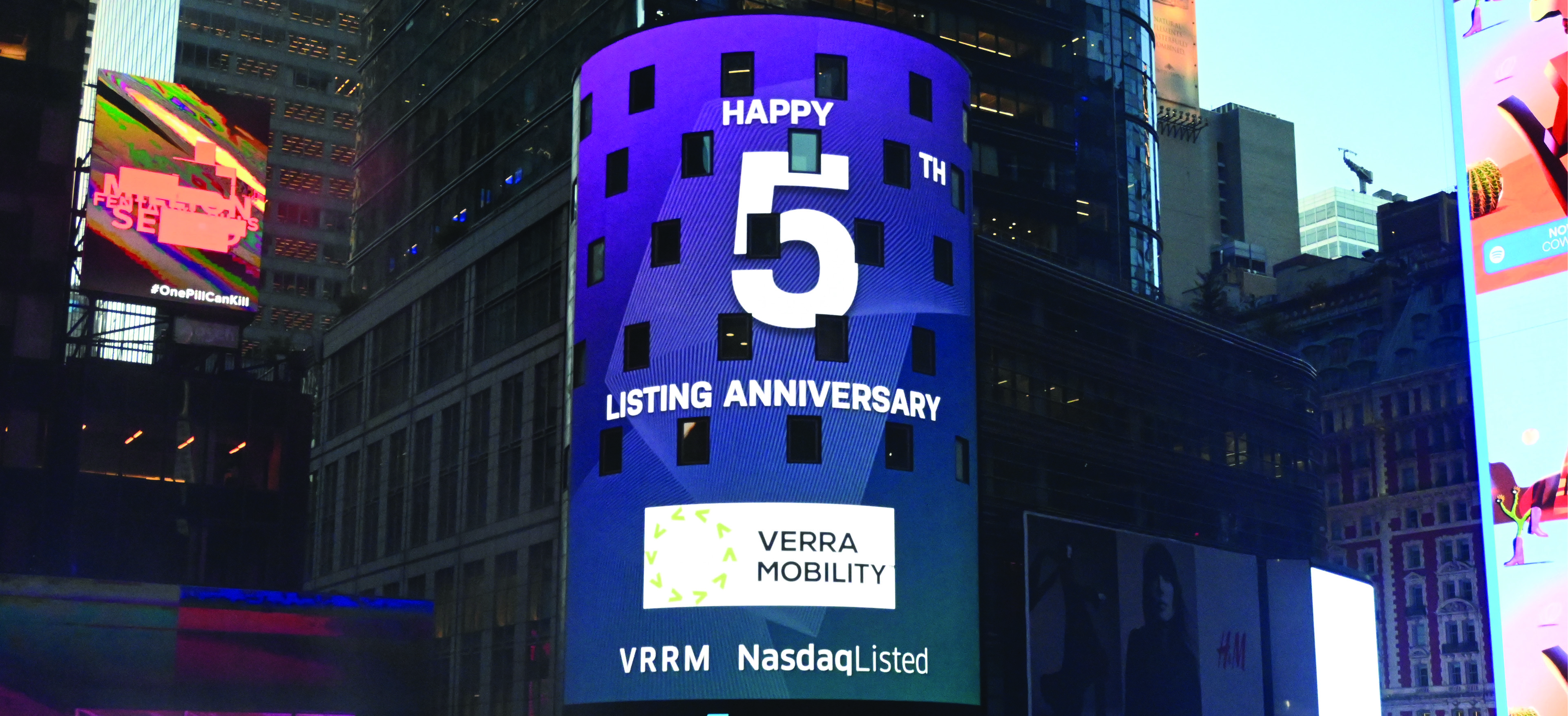 Nasdaq sign recognizing Verra Mobility's anniversary