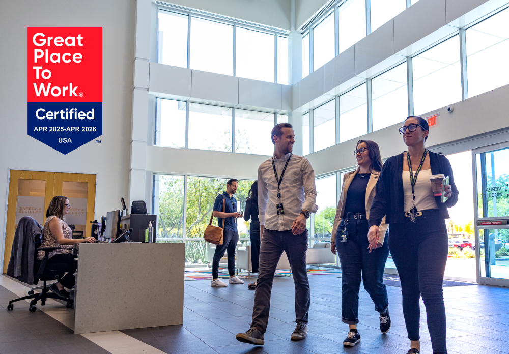 Employees walking in lobby