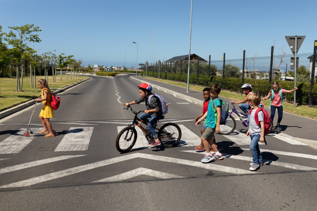 Group of schoolchildren on a pedestrian crossing