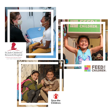 Collage depicting three charities