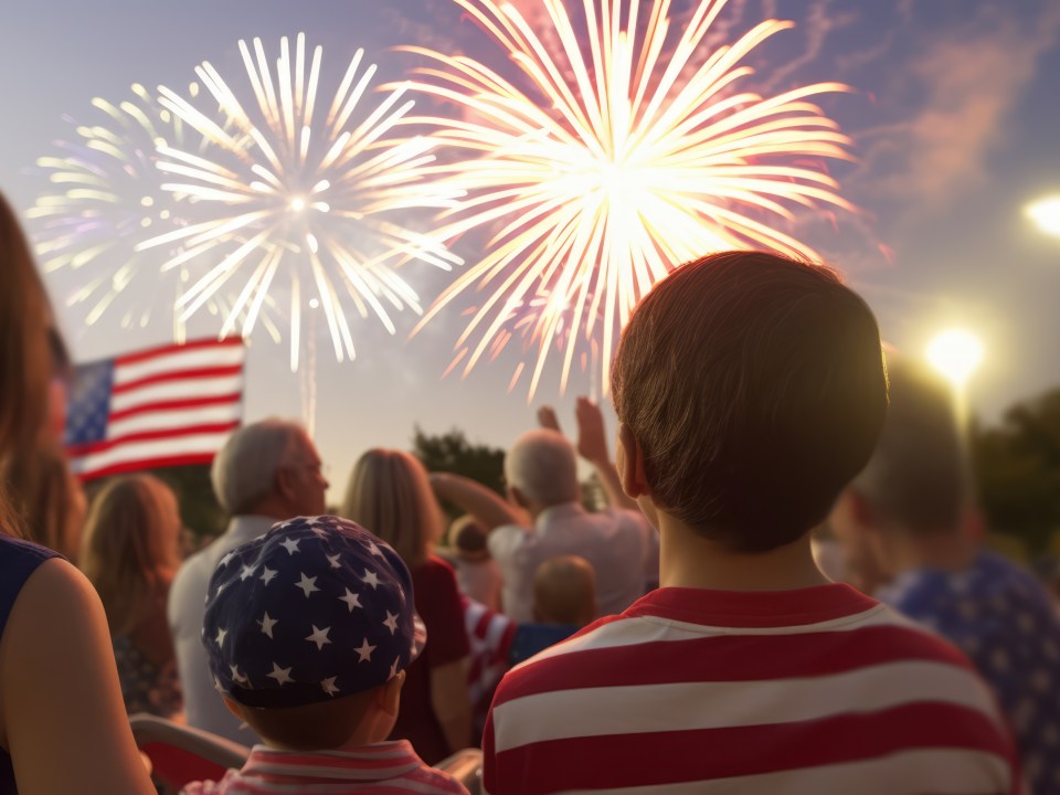 A group of people look at the fireworks for Memorial Day.