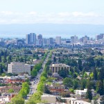 View of Downtown Oakland on an overcast hazy Northern California day.