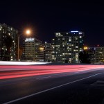 Car light trails at night
