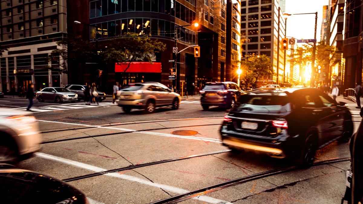 Traffic in Toronto Downtown at dusk