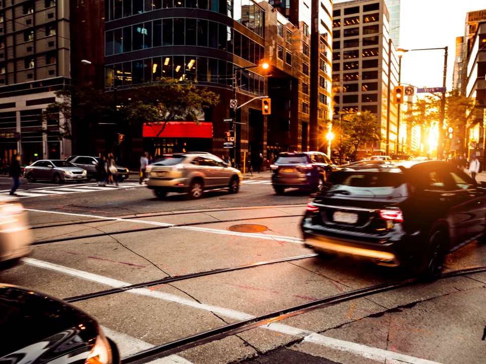 Traffic in Toronto Downtown at dusk