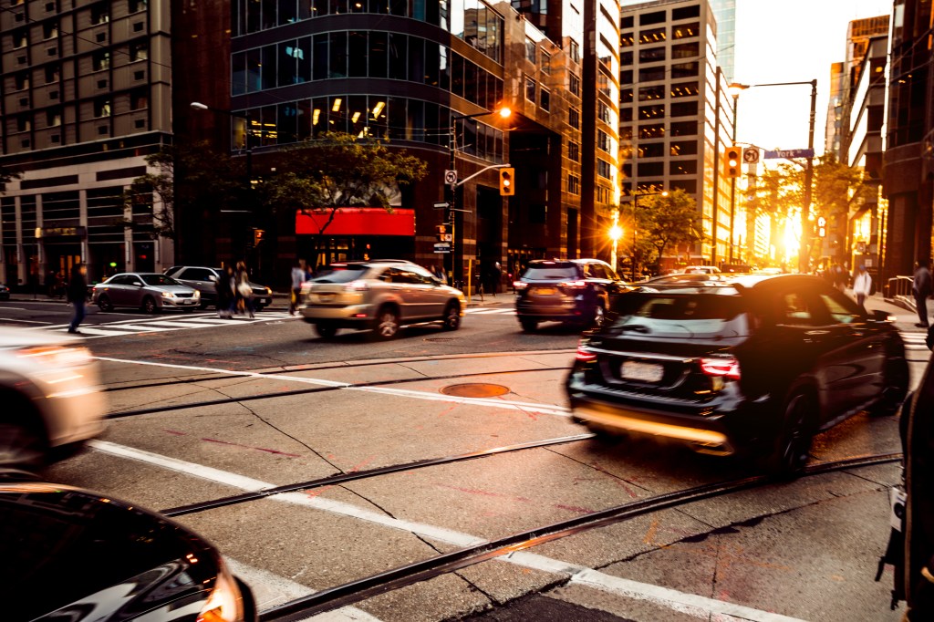 Traffic in Toronto Downtown at dusk
